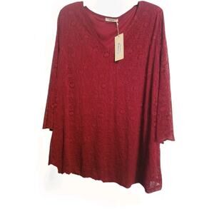 Bebonnie Womens XXL Floral Lace 3/4 Flowy Bell Sleeve Blouse Elegant Classy Chic